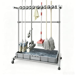 Mop Rack Drain PanTray MRO Stainless Steel Movable Broom Holder Organizer 16182