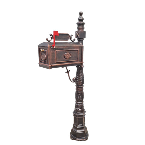 Vintage Copper Cast Aluminum Mailbox w/Post 62.6¡± 18.5x8.97x10.63¡± Outdoor 16183
