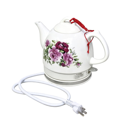 1 Liter 4.2 Cup Ceramic Electric Tea Kettle 110V Fast Boil Tea Auto Shut Off Rose 16187