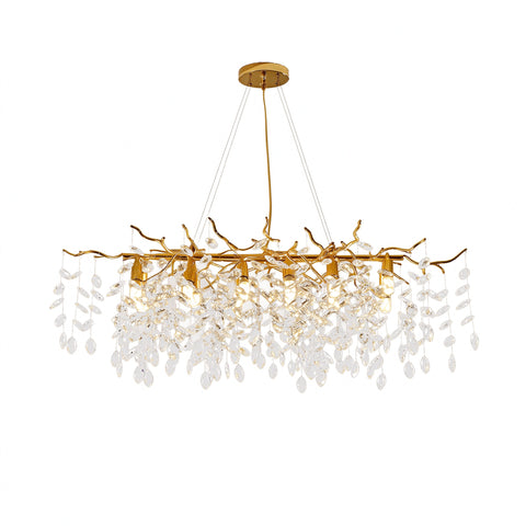 Modern Crystal Branch Chandelier Gold LED Pendant Light 3-Color Fixture 16198
