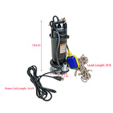 110V 0.75HP Submersible Water Pump Auto Float Switch 105FT Head Aluminum Pump 16204