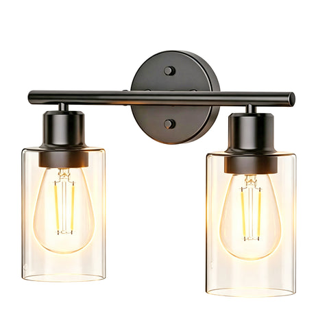 Vintage Glass Wall Sconce Iron Frame Bathroom Vanity Light UL Certified 16208