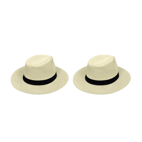 2PK Beige Straw Cowboy Hats Wide Brim Western Sun Hat Adjustable Unisex 16212-2PK