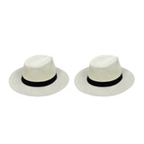 2PK Off White Straw Cowboy Hats Wide Brim Western Sun Hat Adjustable Unisex 16213-2PK