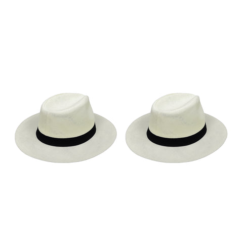 2PK Off White Straw Cowboy Hats Wide Brim Western Sun Hat Adjustable Unisex 16213-2PK