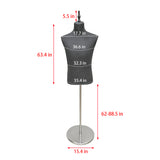 Men's Half Body Mannequin Display Adjustable Torso Dress Form Black Stand 16218