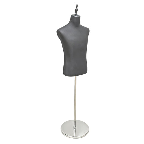 Men's Half Body Mannequin Display Adjustable Torso Dress Form Black Stand 16218
