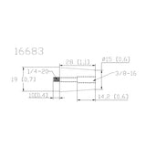 DIY Chrome Beer Tap Handle Standard Ferrule 1/4"x20 Large end 3/8"x16 Female Thread Small End Connector 16683