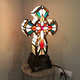 Tiffany Lighted Cross Tabletop Cross Stainless Glass Desktop Christian Gifts/Lamps 7.5 x 14.2 x 5 16699