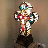 Tiffany Lighted Cross Tabletop Cross Stainless Glass Desktop Christian Gifts/Lamps 7.5 x 14.2 x 5 16699