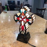 Tiffany Lighted Cross Tabletop Cross Stainless Glass Desktop Christian Gifts/Lamps 7.5 x 14.2 x 5 16699