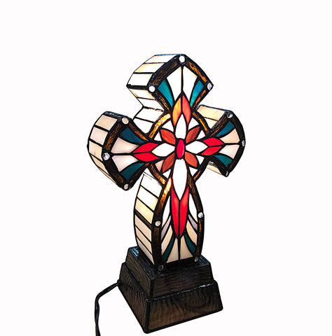 Tiffany Lighted Cross Tabletop Cross Stainless Glass Desktop Christian Gifts/Lamps 7.5 x 14.2 x 5 16699