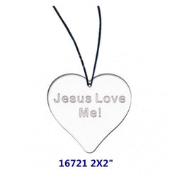FixtureDisplays® 2 x 2" Clear Acrylic Plexiglass Heart Shape Gift Christan Gift Engrave w/ Letters "Jesus Love me !" 16721