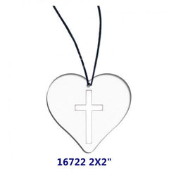 FixtureDisplays® 2 x 2" Clear Acrylic Plexiglass Heart Shape Gift Christan Gift Engrave w/ Cross 16722