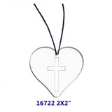FixtureDisplays® 2 x 2" Clear Acrylic Plexiglass Heart Shape Gift Christan Gift Engrave w/ Cross 16722