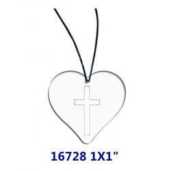FixtureDisplays® 1 x 1" Clear Acrylic Plexiglass Heart Shape Gift Christan Gift Engrave w/ Cross 16728