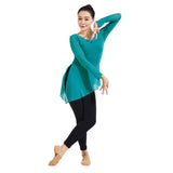 FixtureDisplays® Chiffon Long Sleeve Blouse Ballet Dance Dancewear Silk Blouse Fitted Top Party 16782-Tibet Green