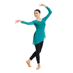 FixtureDisplays® Chiffon Long Sleeve Blouse Ballet Dance Dancewear Silk Blouse Fitted Top Party 16782-Tibet Green