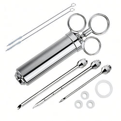 Meat Seasoing Injector Syringe BBQ Smoking Grilling w/ 3 Needles Stainless Steel 16832