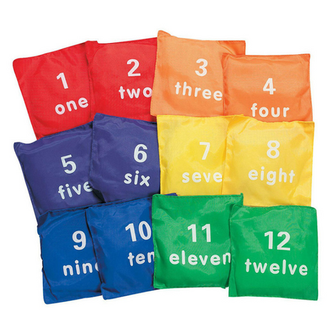 12PK 5 Nylon Bean Bags Cornhole Printed with Numbers Assorted Carnival Game