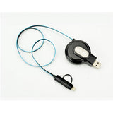 FixtureDisplays® Duo (2.6ft/0.8m) Retractable Flat Charge and Sync 2-in-1 Cable with Lightning & microUSB connectors for IOS/Android 16903