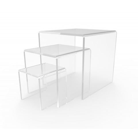 Three Riser Combo 2, 3, 4 Cube 3-Sided Clear Plexiglass Pedestal Lucite Acrylic Display Risers Jewelry Showcase Fixtures - 1/8 Thick 16905-234-CLEAR