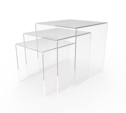 Three Riser Combo 5, 6, 7 Cube 3-Sided Clear Plexiglass Pedestal Lucite Acrylic Display Risers Jewelry Showcase Fixtures - 1/8 Thick 16905-567-CLEAR