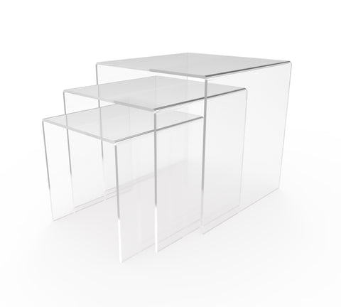 Three Riser Combo 5, 6, 7 Cube 3-Sided Clear Plexiglass Pedestal Lucite Acrylic Display Risers Jewelry Showcase Fixtures - 1/8 Thick 16905-567-CLEAR