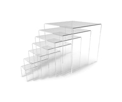 Seven Riser Combo 2, 3, 4,5,6,7,8 Cube 3-Sided Clear Plexiglass Pedestal Lucite Acrylic Display Risers Jewelry Showcase Fixtures - 1/8 Thick 16905-2345678-CLEAR