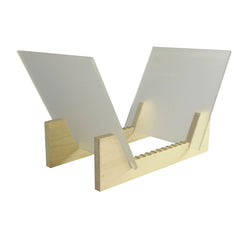 Vinyl Record Storage 25-Album Display Holder LP Organizer Tabletop LP Stand Pine Base & Frost Acrylic Frame 16983-CLEAR