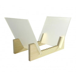 FixtureDisplays® Vinyl Record Storage 50-Album Display Holder LP Organizer Tabletop LP Stand Pine Base & Clear Acrylic Frame 16984 FROST