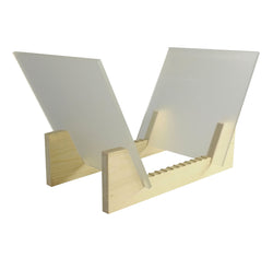 FixtureDisplays? Vinyl Record Storage 50-Album Display Holder LP Organizer Tabletop LP Stand Pine Base & Clear Acrylic Frame 16984 FROST