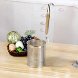 Kitchen 201 Stainless Steel Noodle Strainer, with Wooden Handle, 5X5.6X15" 18017-NEW VERSION