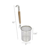 Kitchen 201 Stainless Steel Noodle Strainer, with Wooden Handle, 5X5.6X15" 18017-NEW VERSION