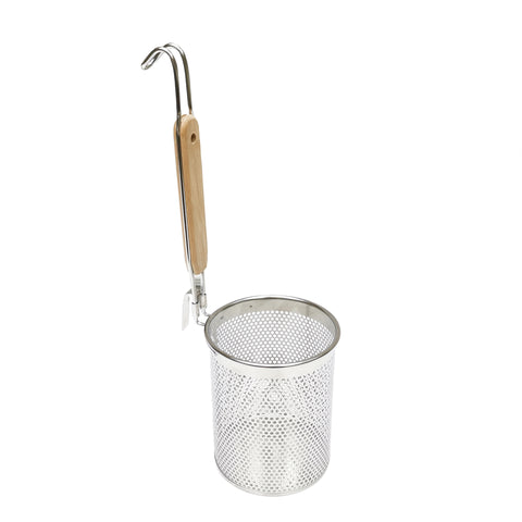Kitchen 201 Stainless Steel Noodle Strainer, with Wooden Handle, 5X5.6X15" 18017-NEW VERSION