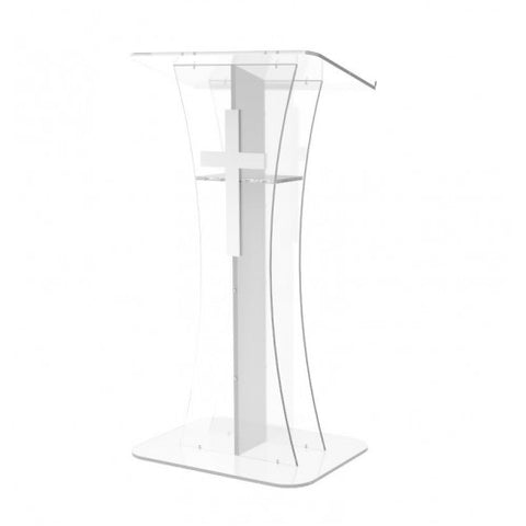Podium Clear Ghost Acrylic w / White Cross With Cross decor
