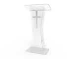 Clear Acrylic Lucite Podium Pulpit Lectern with White Cross
