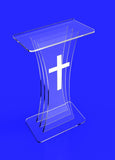 Clear Acrylic Lucite Podium Pulpit Lectern with White Cross