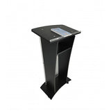 Acrylic Church Podium Pulpit Debate Conference Lectern Plexiglass Lucite Black Wood Shelf Cup Holder on Wheels 1803-5-BLACK
