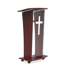 Wood Podium with Frost Acrylic Front Panel, 46.5 tall Pulpit Lectern with Cross