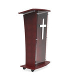 Wood Podium with Frost Acrylic Front Panel, 46.5 tall Pulpit Lectern with Cross