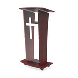 Wood Podium with Frost Acrylic Front Panel, 46.5 tall Pulpit Lectern with Cross