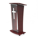 Wood Podium with Frost Acrylic Front Panel, 46.5 tall Pulpit Lectern with Cross