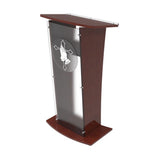 Wood Podium with Frost Acrylic Front Panel, 46.5 tall Pulpit Lectern With Pray Hand Decor, Easy Assembly Required 1803-5-APLE+12152