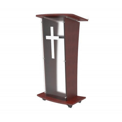 Wood Podium with Frost Acrylic Front Panel, 46.5 tall Pulpit Lectern with Cross Decor, Easy Assembly Required 1803-5-APLE+1803CROSS