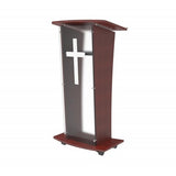 Wood Podium with Frost Acrylic Front Panel, 46.5 tall Pulpit Lectern with Cross Decor, Easy Assembly Required 1803-5-APLE+1803CROSS
