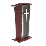 Wood Podium with Frost Acrylic Front Panel, 46.5 tall Pulpit Lectern with Cross Decor, Easy Assembly Required 1803-5-APLE+1803CROSS