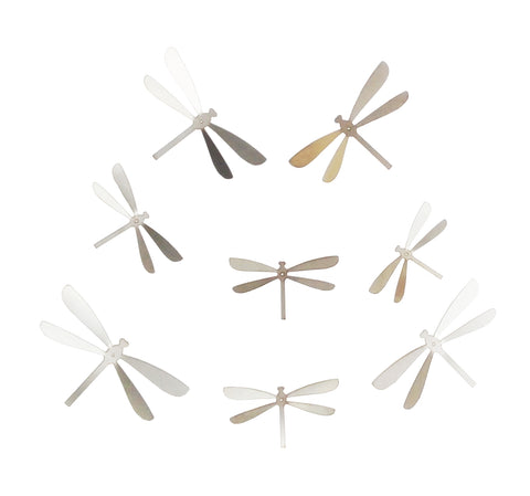 8PK Laser Stainless Steel Dragonfly Wall Decor Adhesive Back Wall Decor Silver 18167