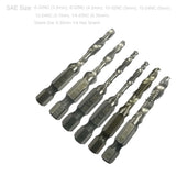 6PC SAE Drill Tap Combination Bit Set Deburr Countersink Hex Bit HSS 1/4 Shank