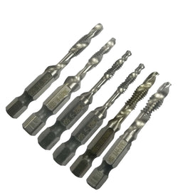 6PC SAE Drill Tap Combination Bit Set Deburr Countersink Hex Bit HSS 1/4 Shank